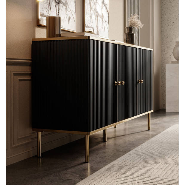 Meubella Dressoir Vanty - Zwart - 140 cm