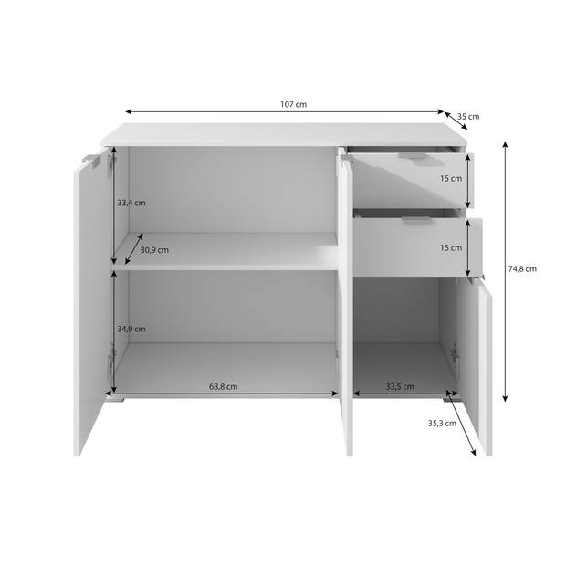 Meubella Dressoir Adita 3 - Licht eiken - 107 cm