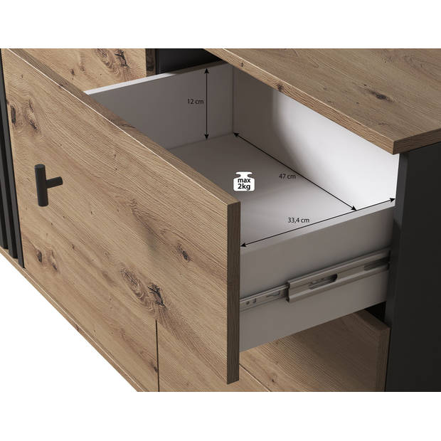 Meubella Dressoir Marcos - Eiken - Antraciet - 165 cm