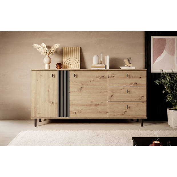 Meubella Dressoir Marcos - Eiken - Antraciet - 165 cm