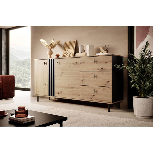 Meubella Dressoir Marcos - Eiken - Antraciet - 165 cm