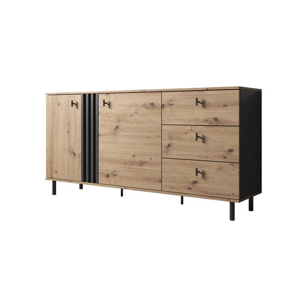 Meubella Dressoir Marcos - Eiken - Antraciet - 165 cm