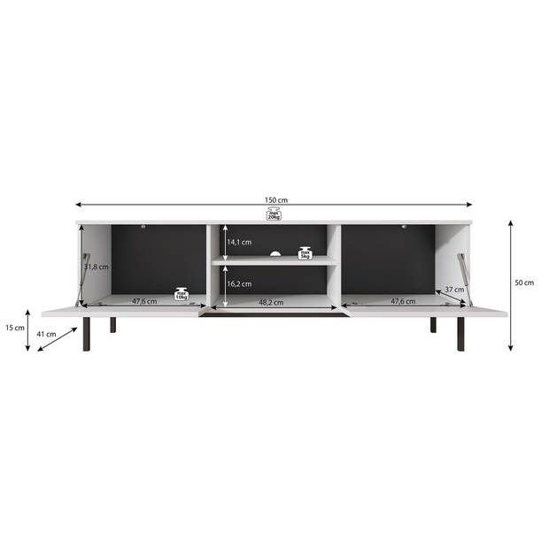 Meubella TV-Meubel Queen - Mat Zwart - 150 cm