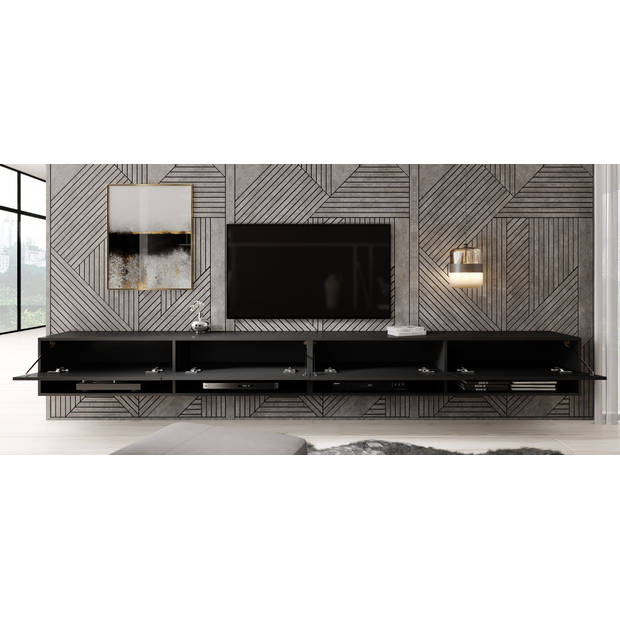 Meubella TV-Meubel Asino - Mat Zwart - 280 cm