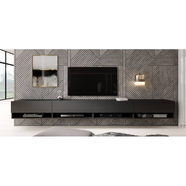 Meubella TV-Meubel Asino - Mat Zwart - 280 cm