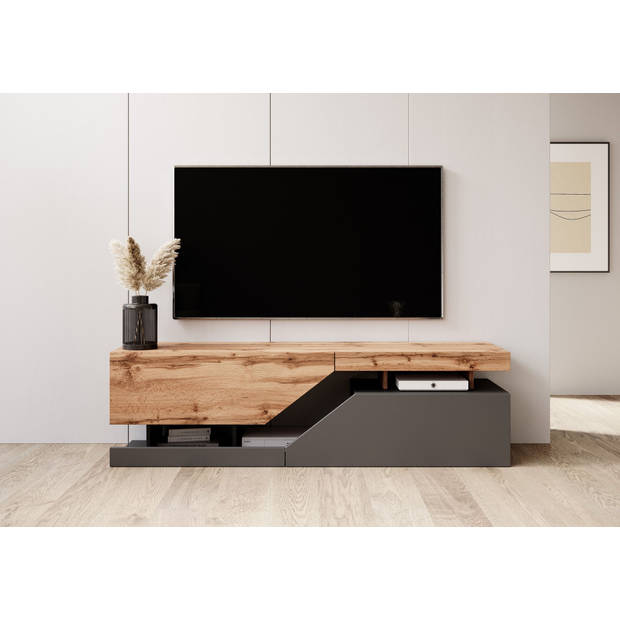 Meubella TV-Meubel Canberra - Eiken - Antraciet - 160 cm