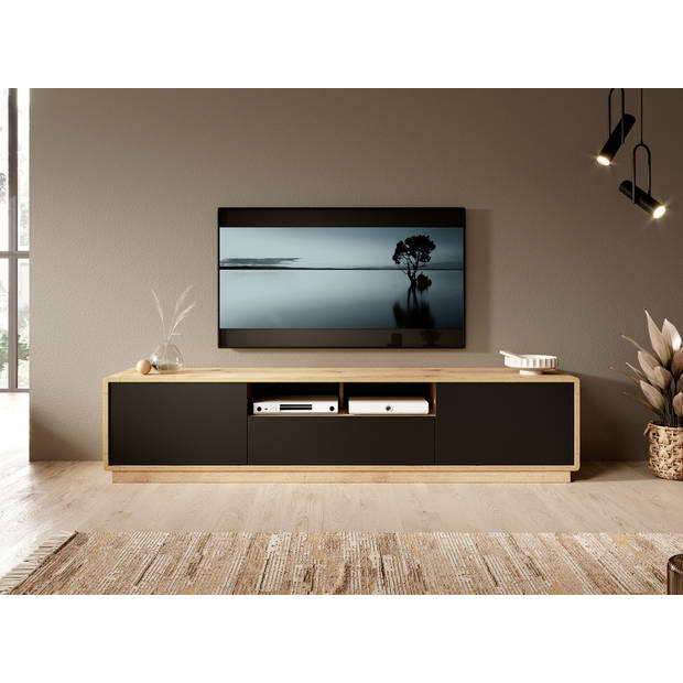 Meubella TV-Meubel Acuna - Mat zwart - Eiken - 200 cm