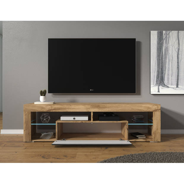 Meubella TV-Meubel Fancy - Grijs - Eiken - 140 cm - Met LED