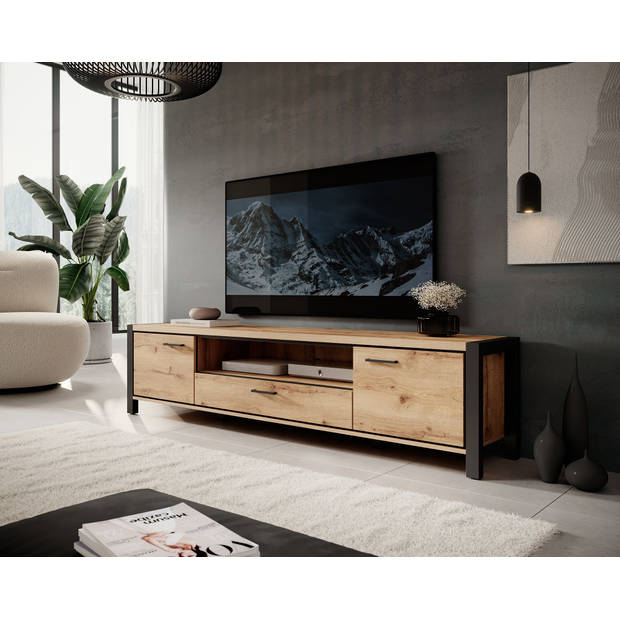 Meubella TV-Meubel Acapulco - Eiken - Zwart - 210 cm