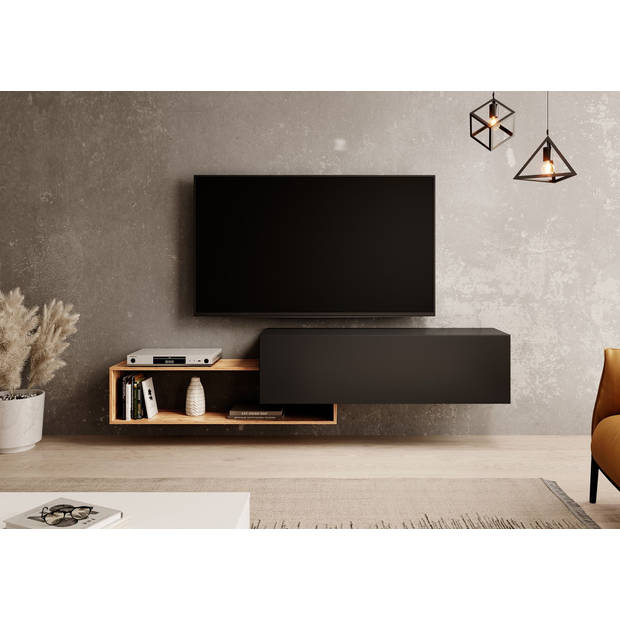 Meubella TV-Meubel Valdix - Mat zwart - Eiken - 210 cm