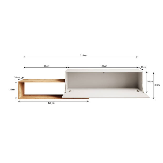 Meubella TV-Meubel Valdix - Mat zwart - Eiken - 210 cm