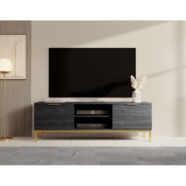 Meubella TV-Meubel Ponchi - Zwart eiken - 150 cm