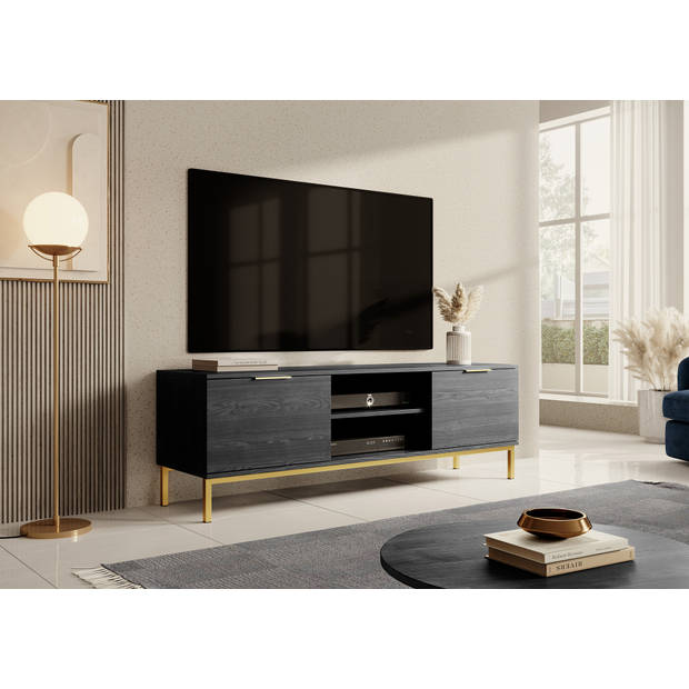 Meubella TV-Meubel Ponchi - Zwart eiken - 150 cm