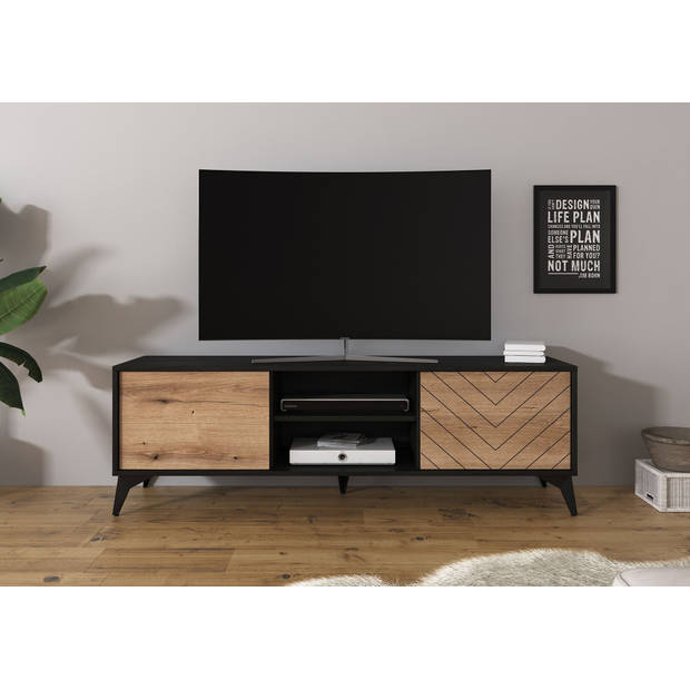 Meubella TV-Meubel Dolores - Eiken - Zwart - 153 cm