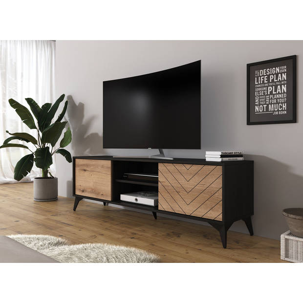 Meubella TV-Meubel Dolores - Eiken - Zwart - 153 cm