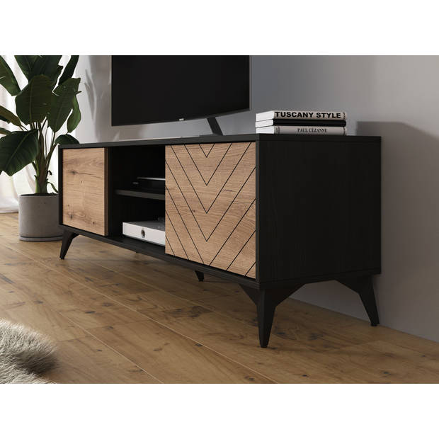 Meubella TV-Meubel Dolores - Eiken - Zwart - 153 cm