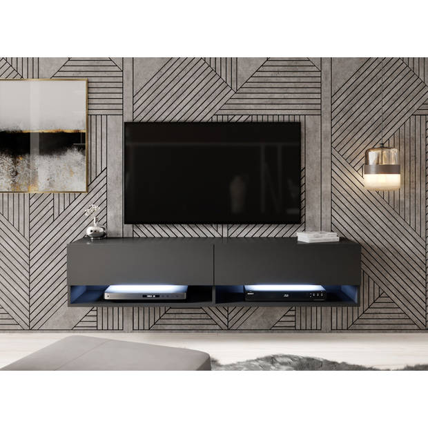 Meubella TV-Meubel Asino LED - Mat Zwart - 140 cm