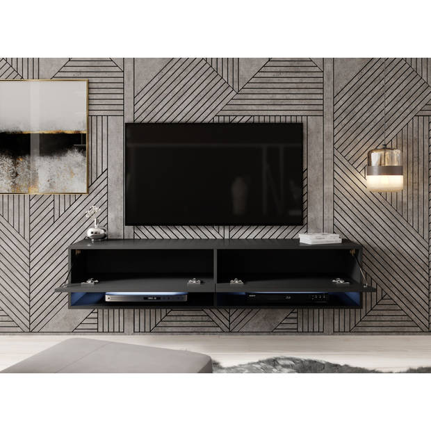 Meubella TV-Meubel Asino LED - Mat Zwart - 140 cm