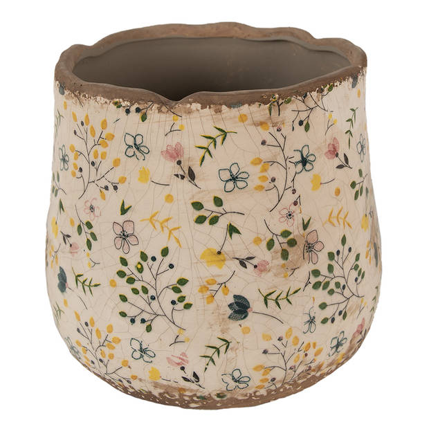 Clayre & Eef Bloempot Ø 21x19 cm Beige Keramiek Bloemen Bloempot Binnen Beige Bloempot Binnen