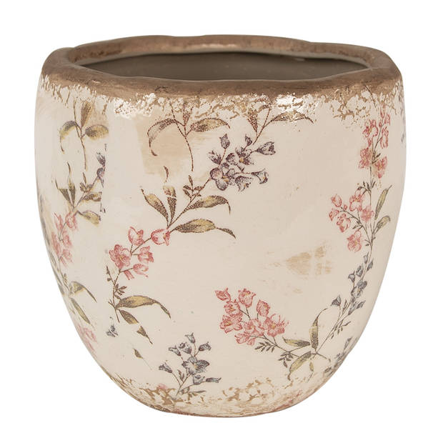 HAES DECO - Bloempot Ø 14x14 cm Beige Roze Keramiek Bloemen Bloempot Binnen