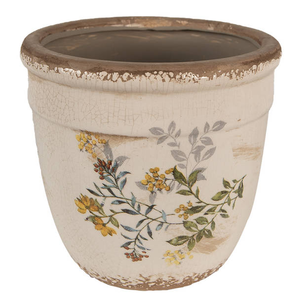 HAES DECO - Bloempot Ø 18x17 cm Beige Geel Keramiek Bloemen Bloempot Binnen