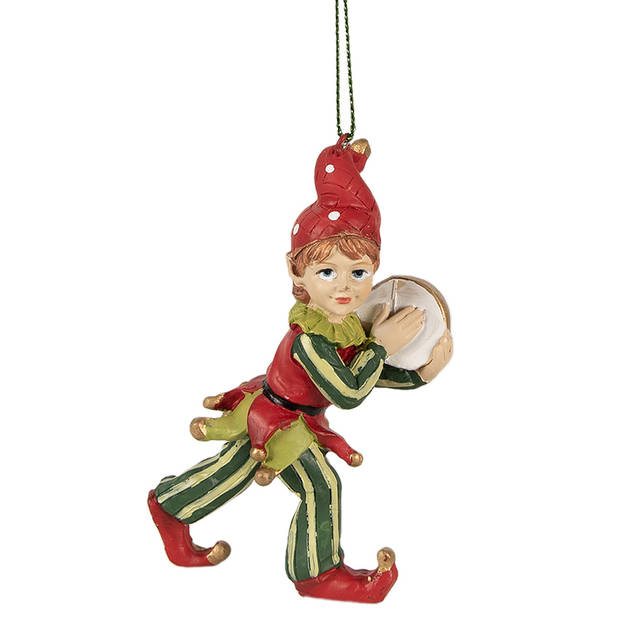 Clayre & Eef Kersthanger Elf 11 cm Rood Groen Polyresin Kerstboomversiering Rood Kerstboomversiering