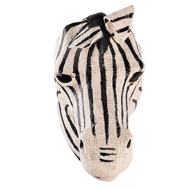 Clayre & Eef Wanddecoratie Zebra 27 cm Zwart Wit Papier Ijzer Textiel Muurdecoratie Zwart Muurdecoratie