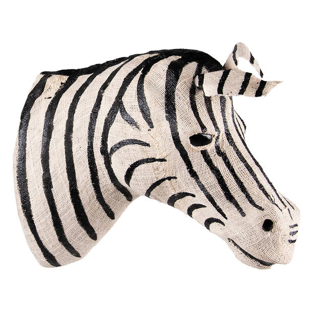 Clayre & Eef Wanddecoratie Zebra 27 cm Zwart Wit Papier Ijzer Textiel Muurdecoratie Zwart Muurdecoratie