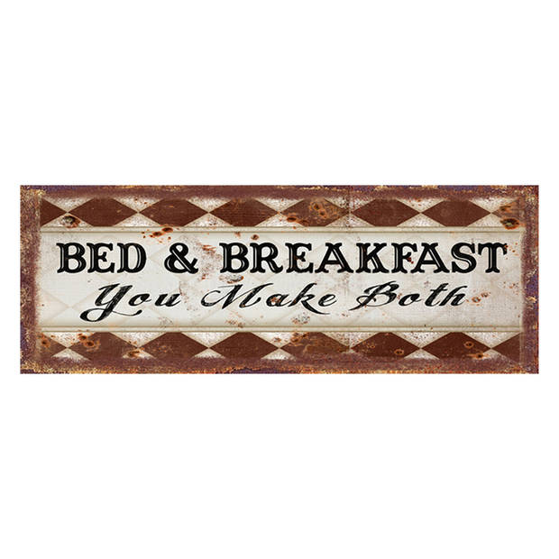Clayre & Eef Tekstbord 36x13 cm Bruin Wit Ijzer Rechthoek Bed&Breakfast You make Both Wandbord Bruin Wandbord