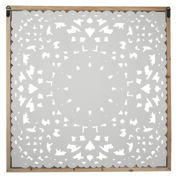 Clayre & Eef Wanddecoratie 95x4x95 cm Wit Hout Vierkant Bloemen Muurdecoratie Wit Muurdecoratie