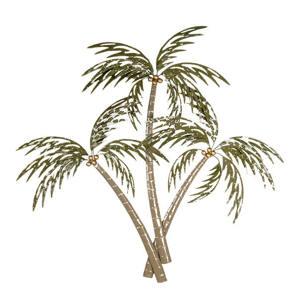 Clayre & Eef Wanddecoratie Palm 90x100 cm Groen Bruin Ijzer Rechthoek Palmboom Muurdecoratie Groen Muurdecoratie