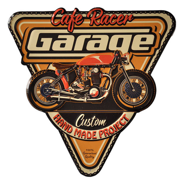 Clayre & Eef Wanddecoratie 40x40 cm Oranje Ijzer Driehoek Cafe Racer Garage Muurdecoratie Oranje Muurdecoratie