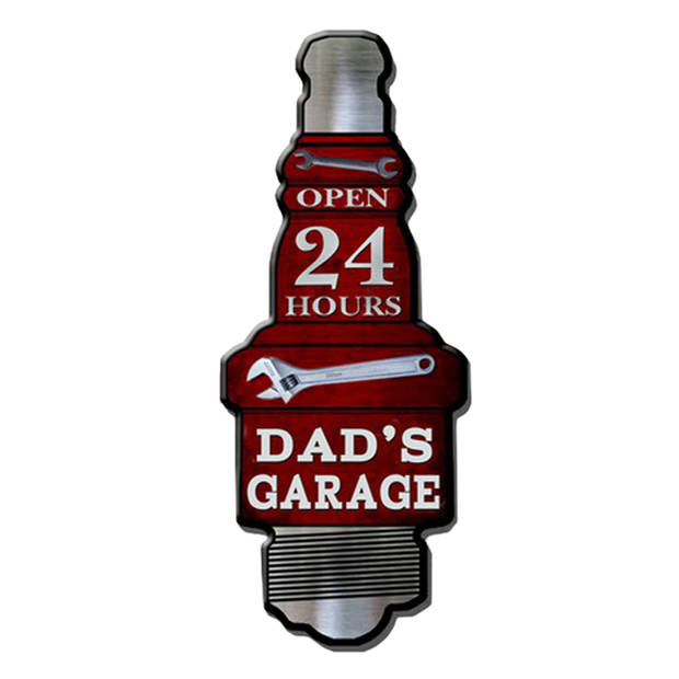 Clayre & Eef Wanddecoratie 20x50 cm Rood Zwart Ijzer Dad's Garage Muurdecoratie Rood Muurdecoratie