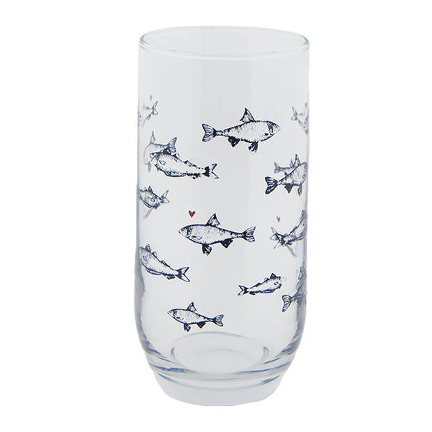 Clayre & Eef Waterglas Ø 7x14 cm / 380 ml Transparant Glas Vissen Longdrinkglas Transparant Longdrinkglas