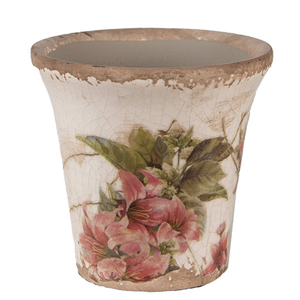 HAES DECO - Set van 3 Bloempotten Ø 9x8 cm Beige Roze Keramiek Bloemen Bloempot Binnen