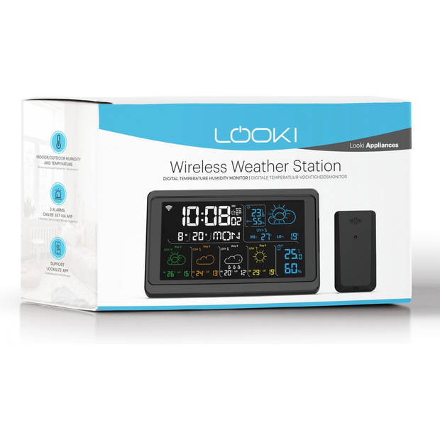 Looki Slim Weerstation met App – Weersverwachting – Hygrometer – Binnen en Buiten – Temperatuurmeter - Draadloos - WiFi