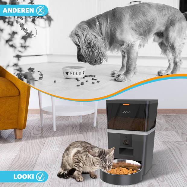 Looki Slimme Voerautomaat met Camera - Matzwart - Katten & Honden - Automatisch - Voedingsschema - WIFI - Voerbak zwart