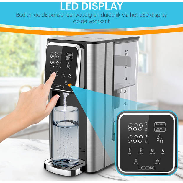 Looki Heetwaterdispenser 3.0L - 2600W - Touch Display - Melkfunctie - Instant Waterkoker - Heetwatertap - Warmwater
