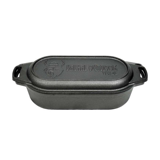 Valhal - Dutch Oven Braadpan Gietijzer met Grill Deksel Ovaal 2 Liter - Gietijzer - Zwart