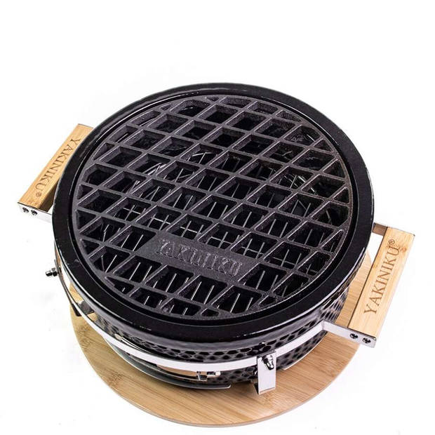 Yakiniku - Shichirin Tafelgrill Rond Accessoire Rooster Gietijzer met Meatmarker - Gietijzer - Zwart