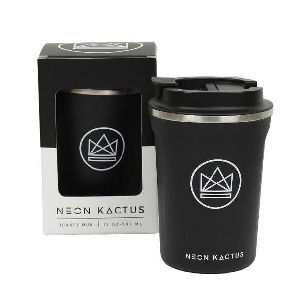 Neon Kactus - Reisbeker 380 ml Rock Star - Roestvast Staal - Zwart
