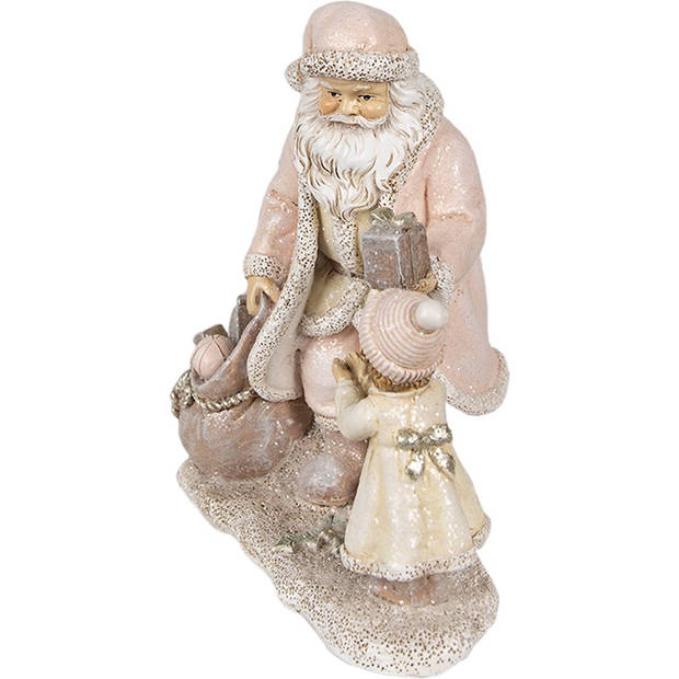 HAES DECO - Kerstman deco Figuur 14x9x14 cm - Roze - Kerst Figuur, Kerstdecoratie