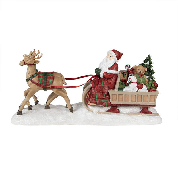 Clayre & Eef Beeld Kerstman Slee 41x11x19 cm Rood Polyresin Kerstdecoratie Rood Kerstdecoratie