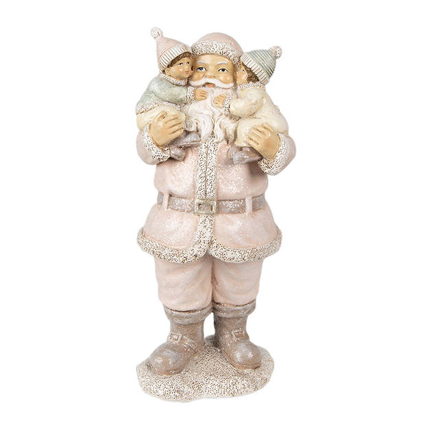 Clayre & Eef Beeld Kerstman 10x8x21 cm Roze Polyresin Kerstdecoratie Roze Kerstdecoratie