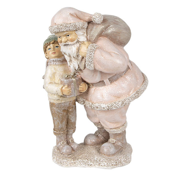 HAES DECO - Kerstman deco Figuur 13x11x18 cm - Roze - Kerst Figuur, Kerstdecoratie