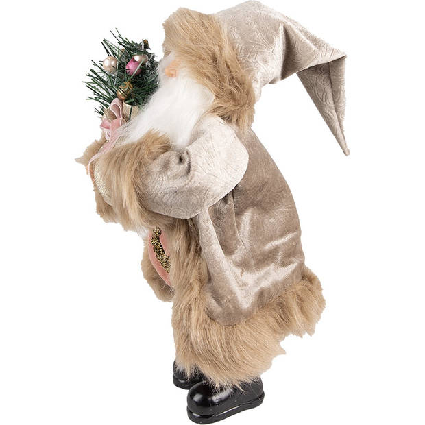 HAES DECO - Kerstman deco Figuur 29x20x63 cm - Beige - Kerst Figuur, Kerstdecoratie