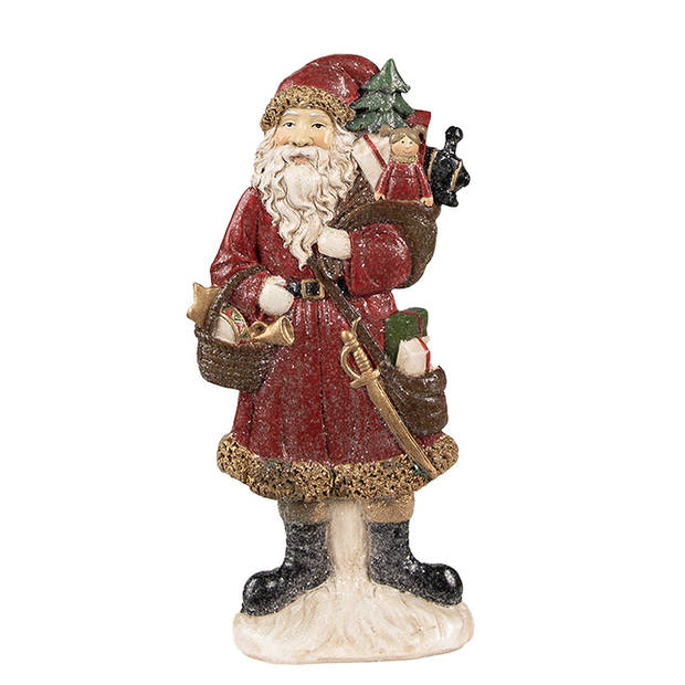 Clayre & Eef Beeld Kerstman 12x4x24 cm Rood Polyresin Kerstdecoratie Rood Kerstdecoratie