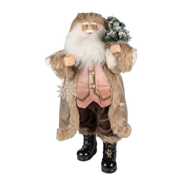 Clayre & Eef Beeld Kerstman 47 cm Beige Bruin Kunststof Kerstfiguren Beige Kerstfiguren