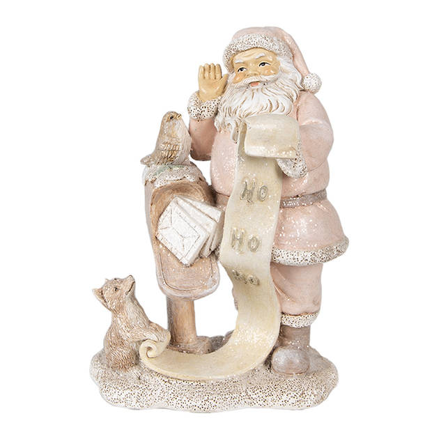 Clayre & Eef Beeld Kerstman 11x8x15 cm Roze Polyresin Kerstdecoratie Roze Kerstdecoratie