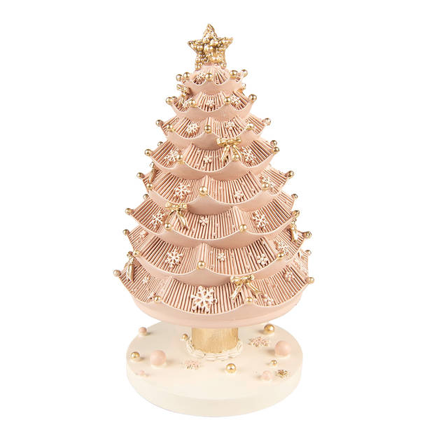 Clayre & Eef Muziekdoos Kerstboom 20 cm Roze Polyresin Kerstdecoratie Beeld Roze Kerstdecoratie Beeld